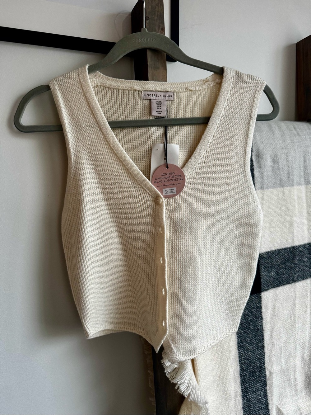 Sincerely Jules Ivory Knit Button-Front Vest